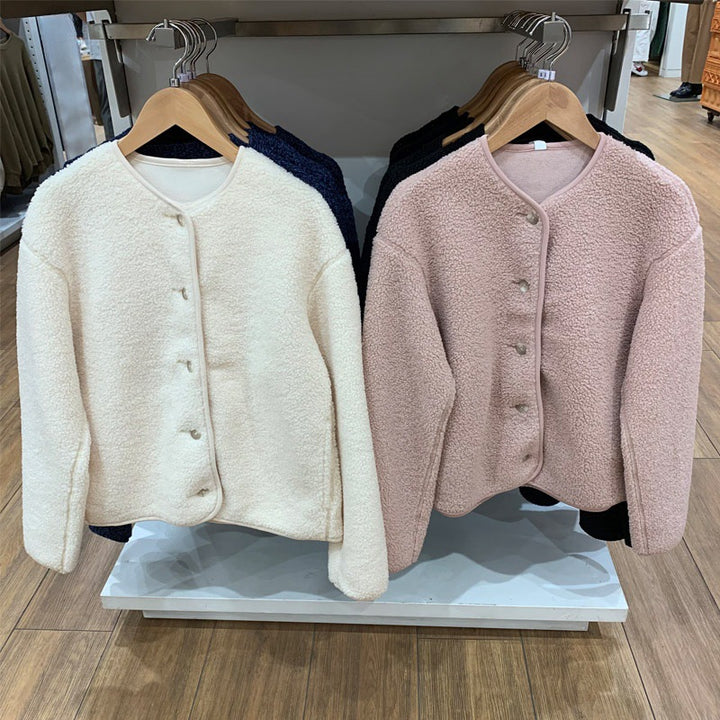 Women's cardigan made of lambskin imitation and fleece