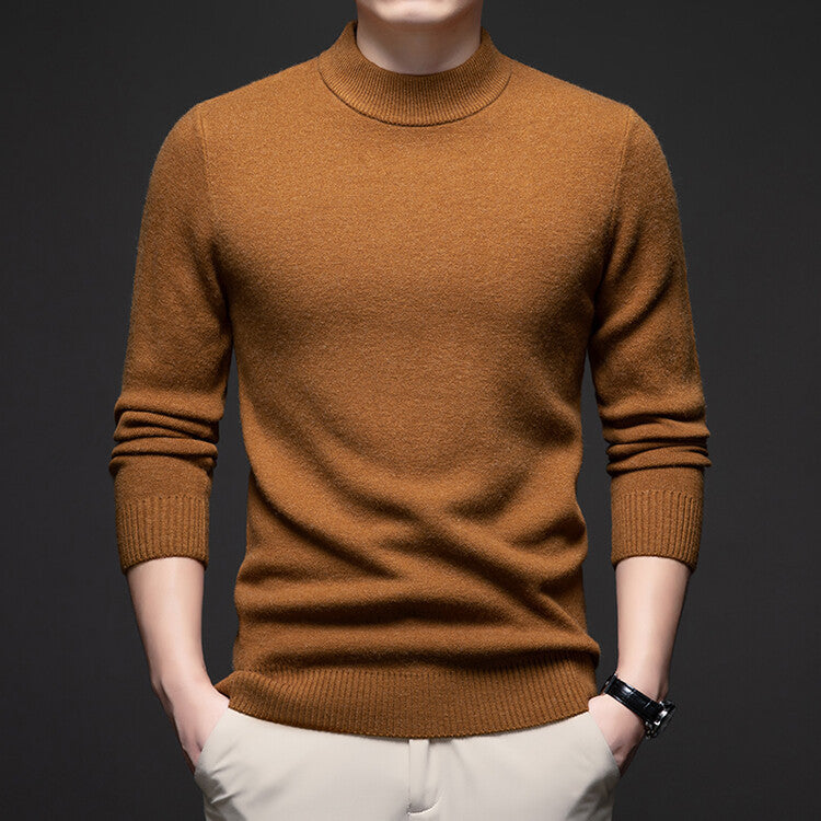 Men's wool pullover, stand-up collar, loose fit