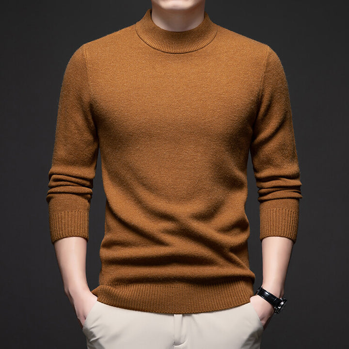 Men's wool pullover, stand-up collar, loose fit