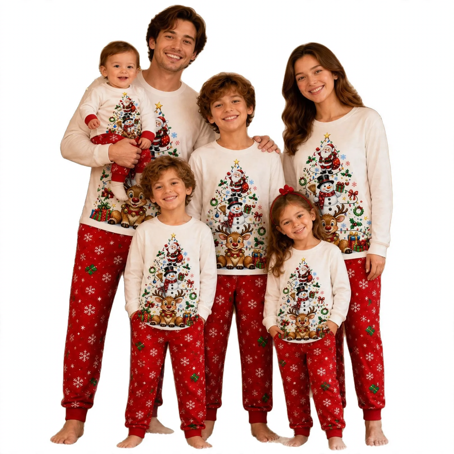 Christmas pajama set for families with Christmas tree motif