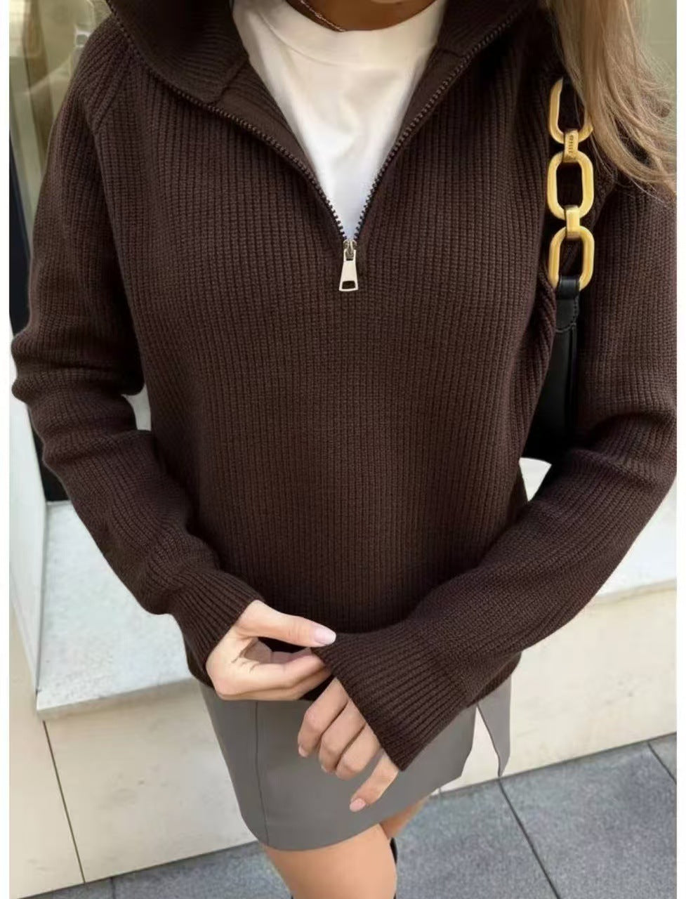 Women’s Sweater, Stand Collar, Half Zip