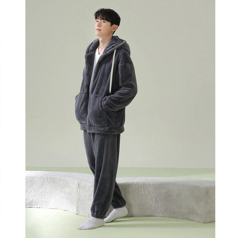 Padded hoodie pajamas with zipper, unisex