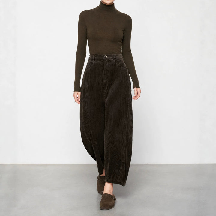 Women's corduroy pants with high waist, 7/8 length