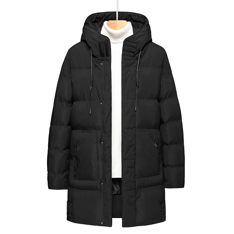 Long men's hooded jacket, insulated, windproof