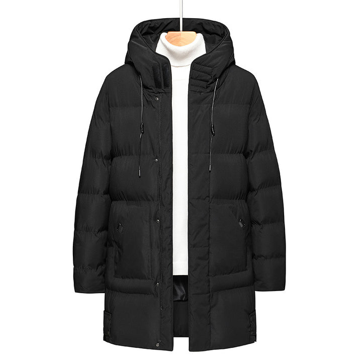 Long men's hooded jacket, insulated, windproof