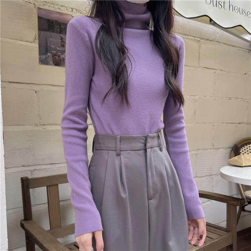 Women's knitted sweater, roll neck, body-hugging