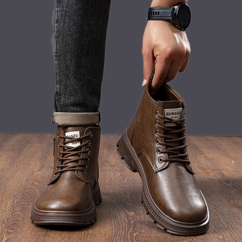 Men's ankle boots made of genuine cowhide leather, lined