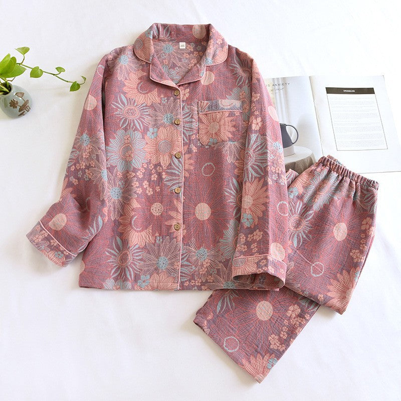 Women's Pajama Set made of Cotton, Long Sleeve, with Jacquard Pattern