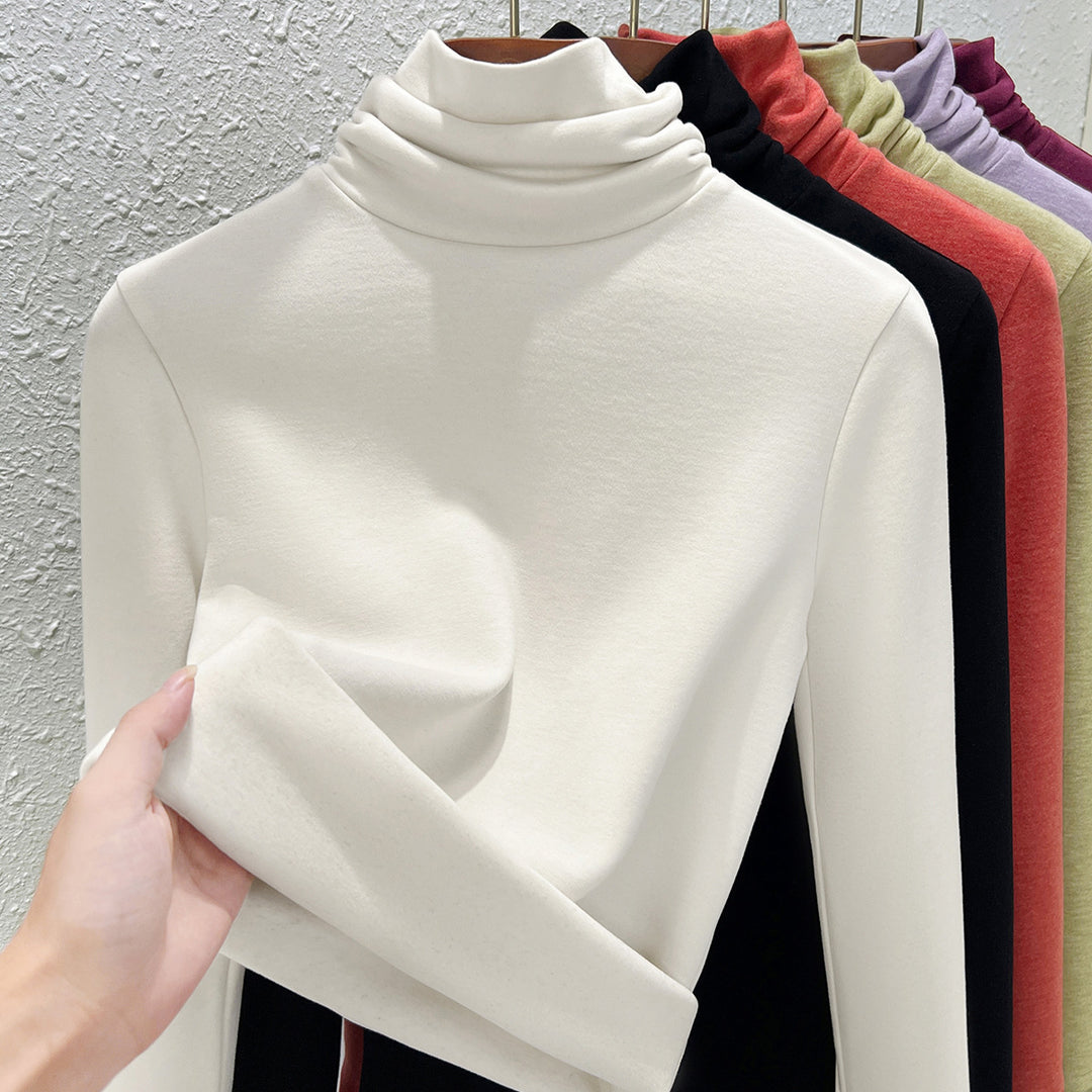 Women's thermal shirt with stand-up collar, lined