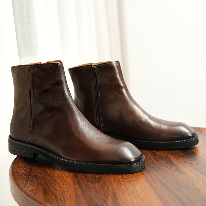 Men's Chelsea boots, cowhide leather, non-slip rubber sole