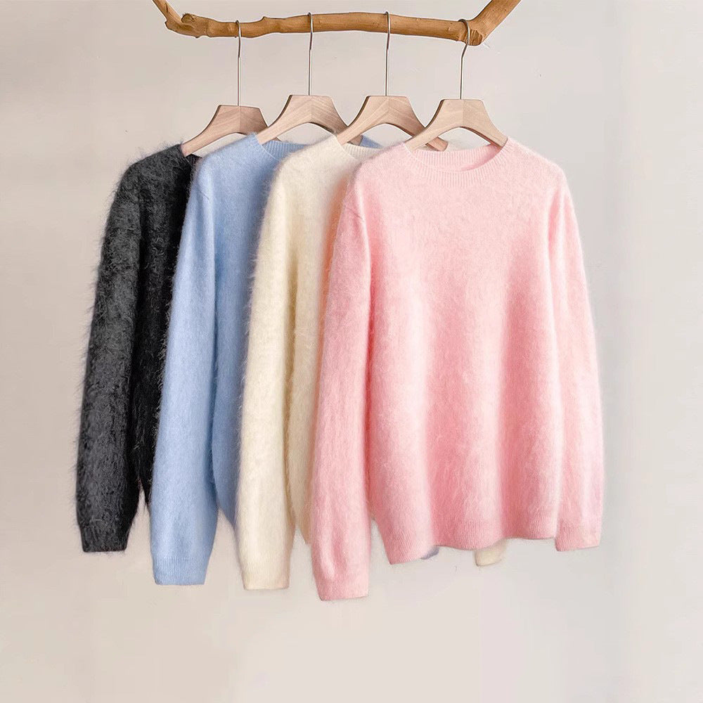 Women's Cashmere Wool Sweater, Brushed, Round or V-Neck