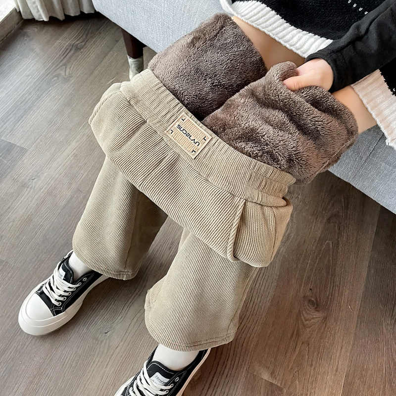 Chenille wide pants for women, straight cut