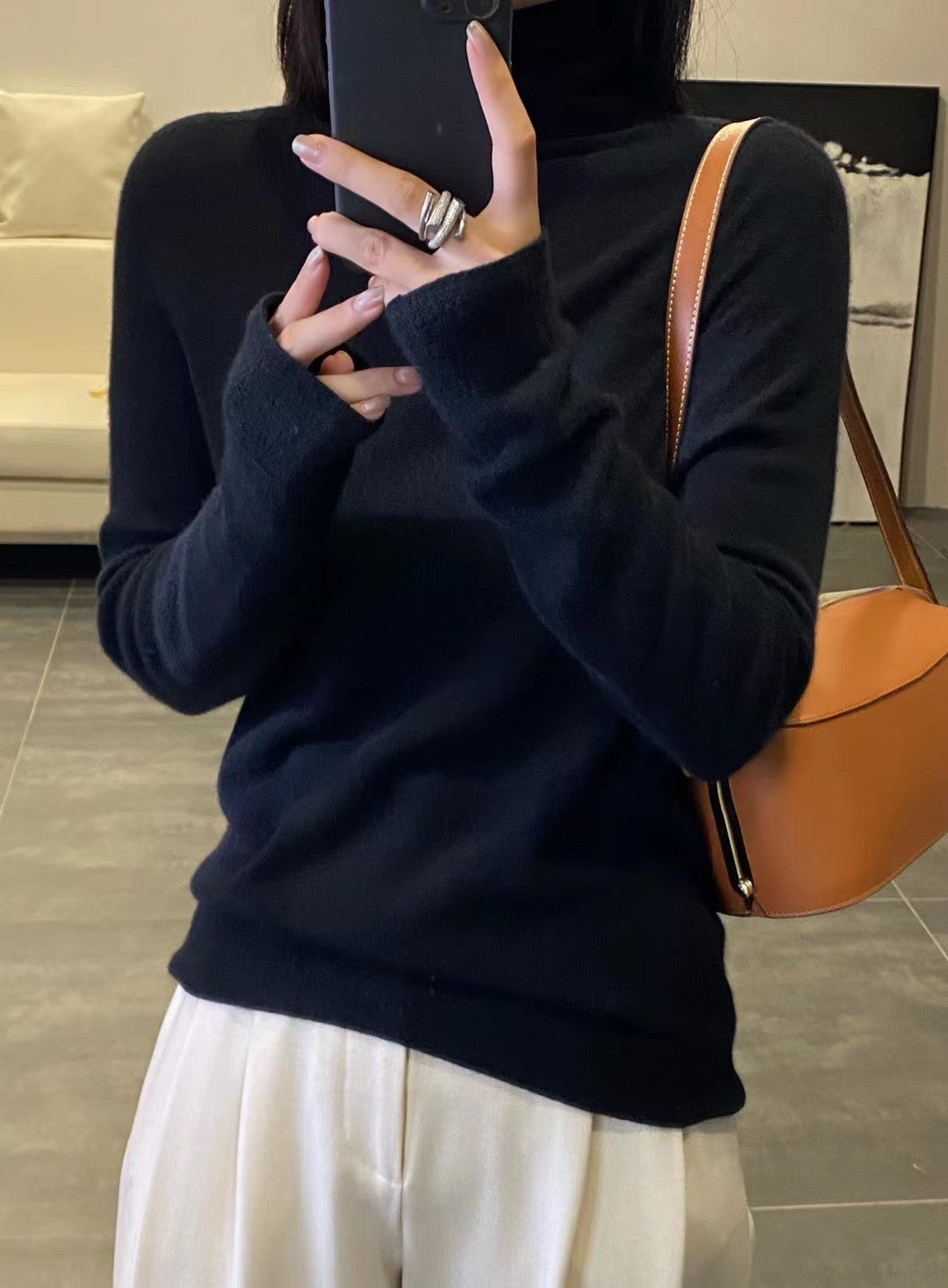 Women's wool sweater with stand-up collar made of 100% wool