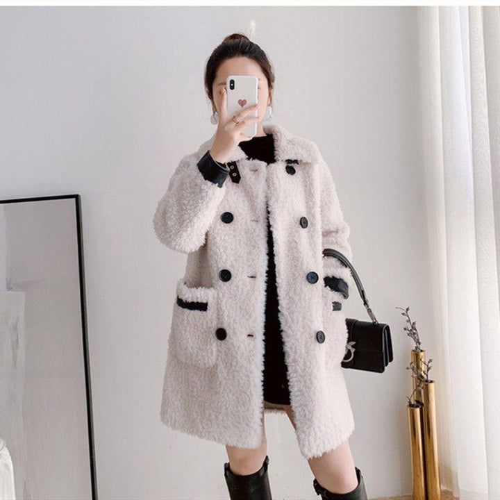 Mid-length lambskin coat for women