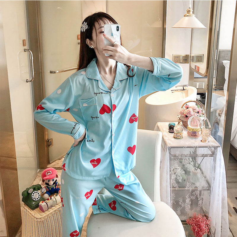 Women’s Pajama Set, Long Sleeve, Heart Pattern, Leisure Style
