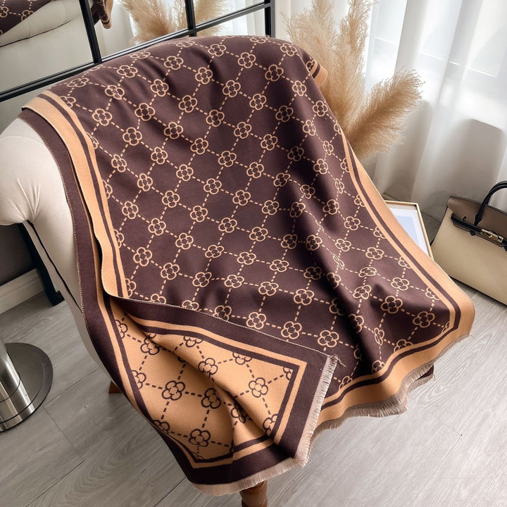 Jacquard scarf with landscape motif, art cashmere, 180x65 cm