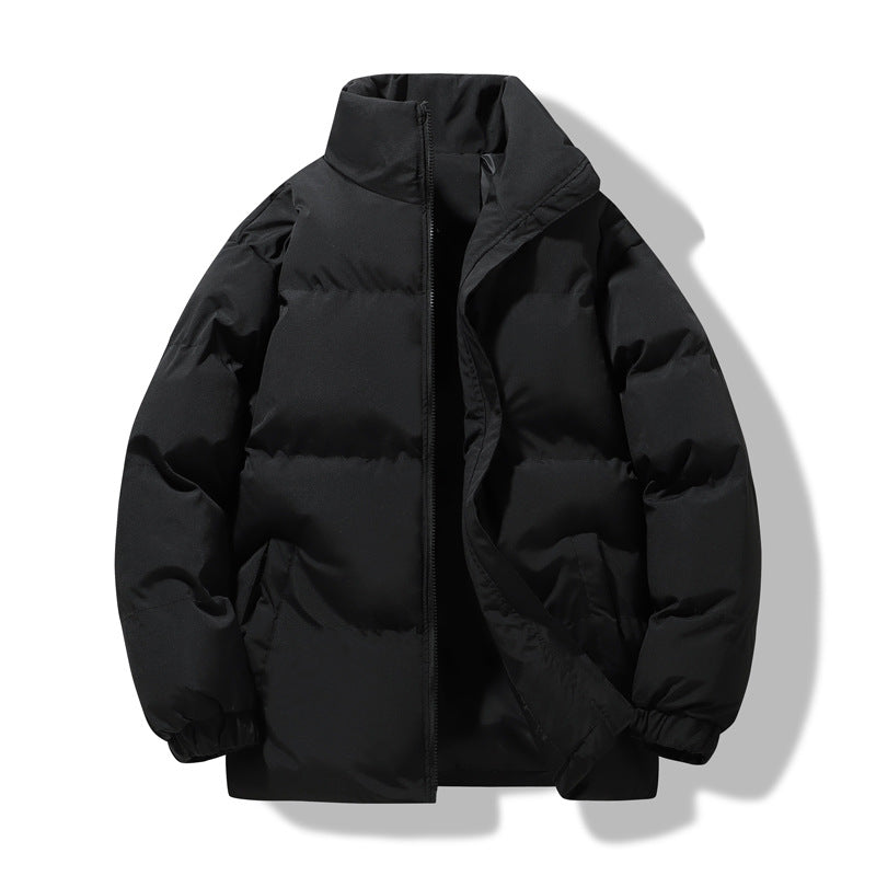 Loose unisex quilted jacket with stand-up collar