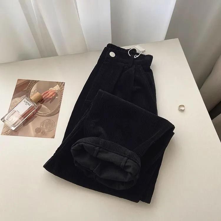 Cord pants with vertical stripe pattern, high waisted