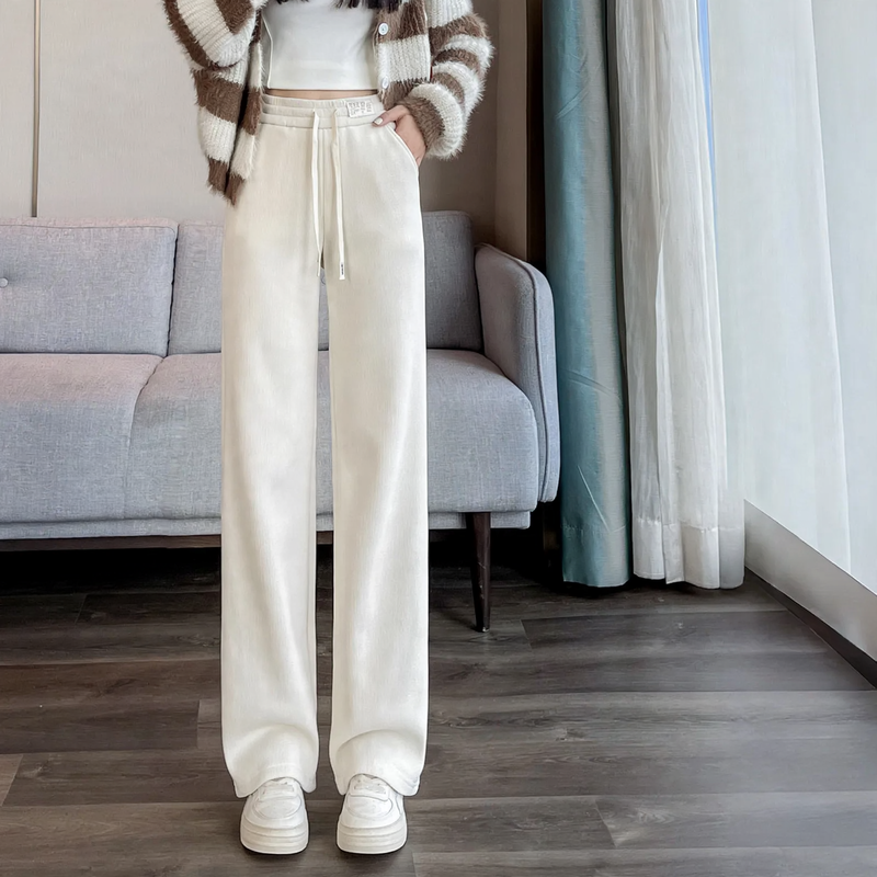 Padded corduroy leisure pants with high waist