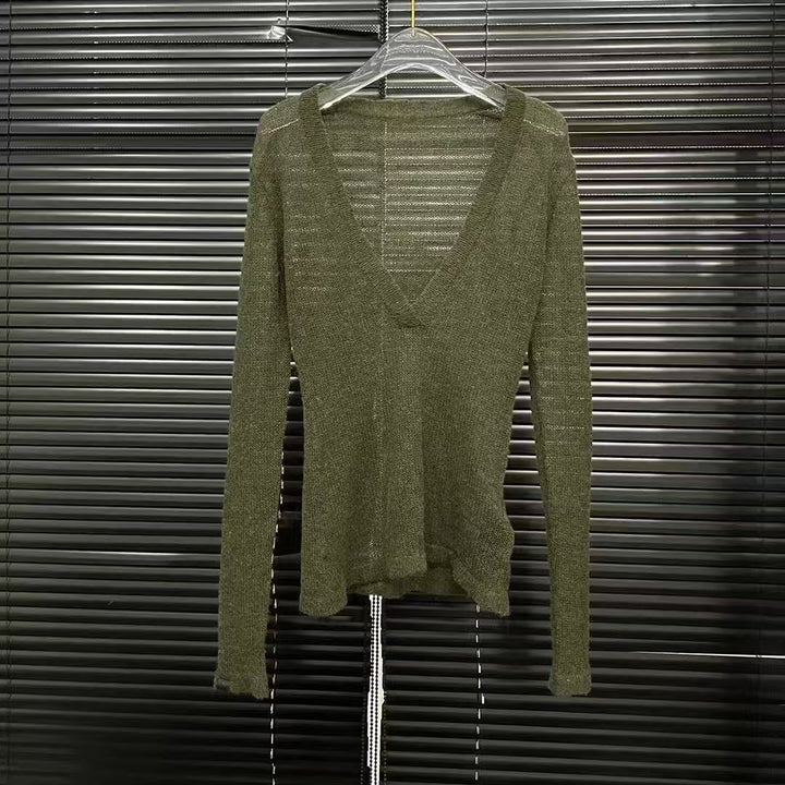 Light V-neck Long Sleeve Knit Sweater