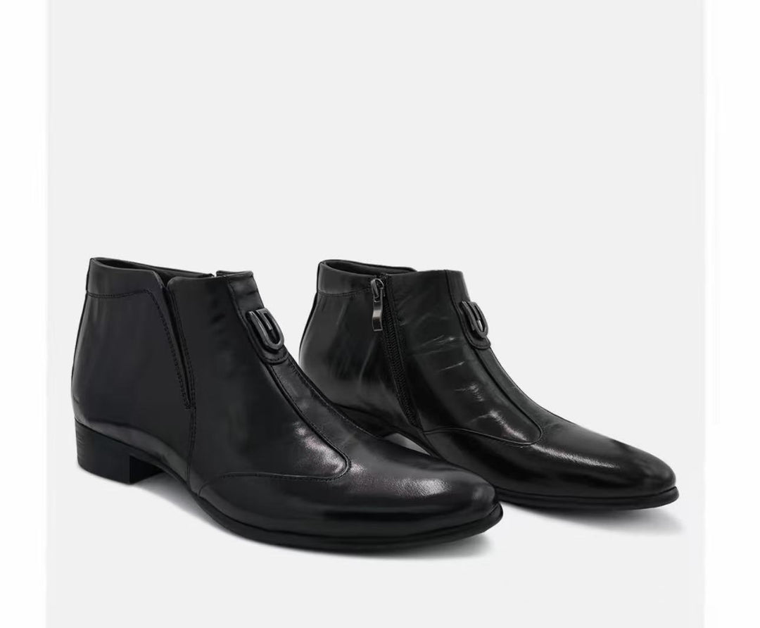 Men's Chelsea boots made of leather, pointed toe, with zipper