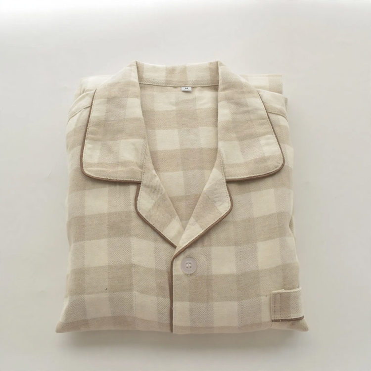 Classic plaid pajamas set for couples, long-sleeved