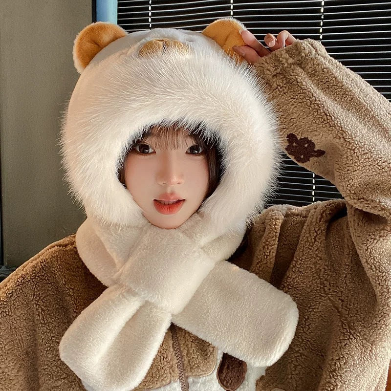 Plush set: Hooded hat and scarf