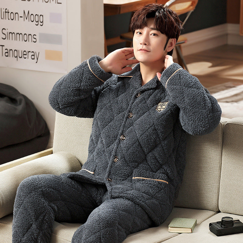 Men's pajamas, triple-layered quilted, warming
