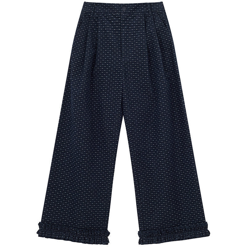 Polka Dot Corduroy Leisure Pants with Ruffle Details