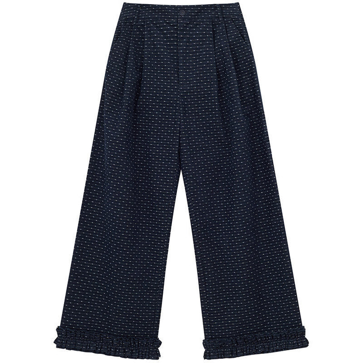 Polka Dot Corduroy Leisure Pants with Ruffle Details