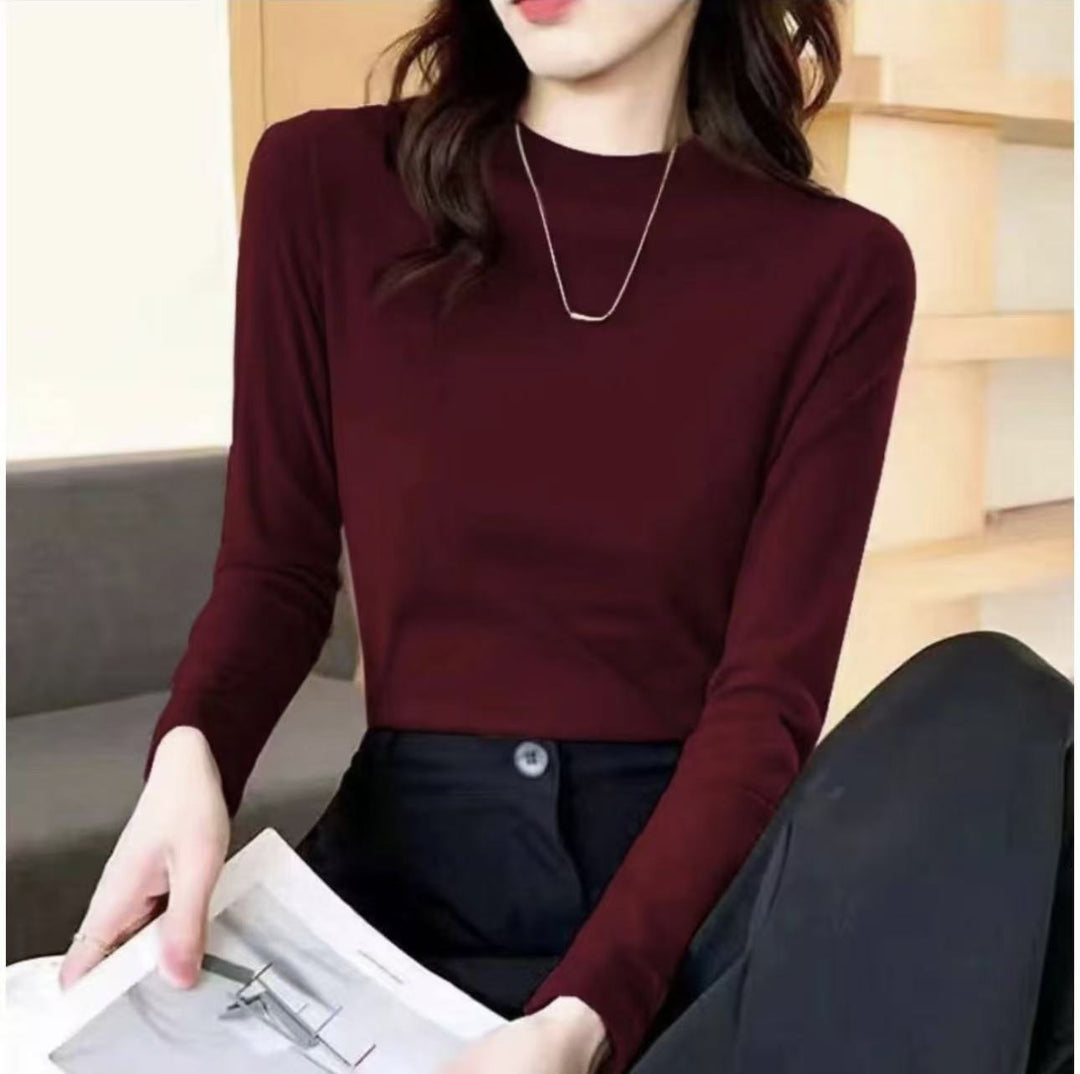 Thin long sleeve knit shirt with stand-up collar