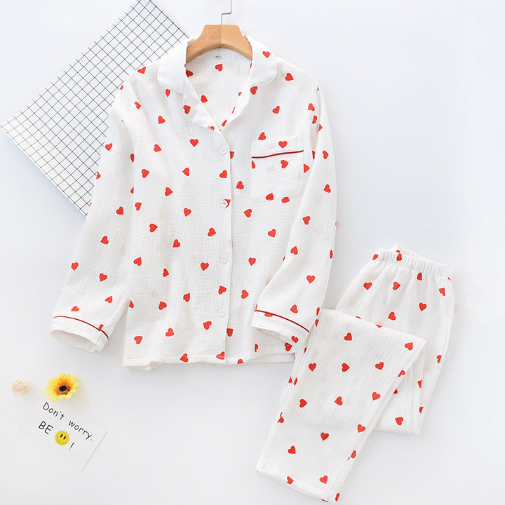 Women's cotton pajamas with heart pattern