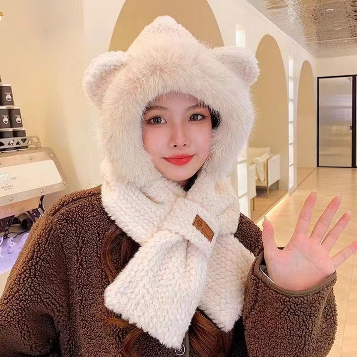 Plush set with hood, scarf, and gloves