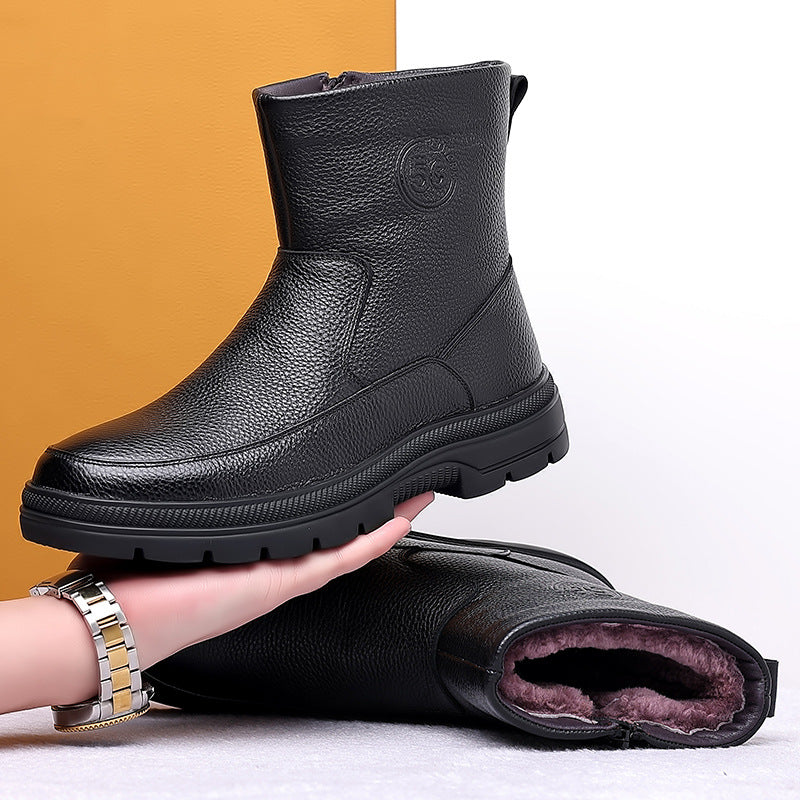 Men's Winter Boots made of Genuine Leather, Lambskin Lining