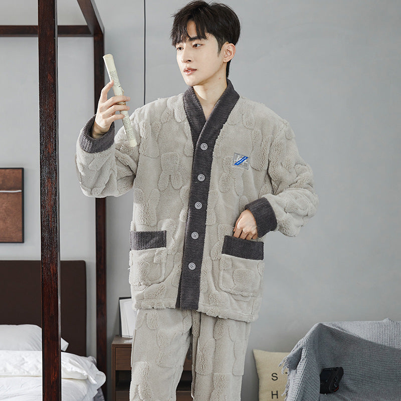 Pair-Pajama-Set made of coral fleece, lined, with zipper