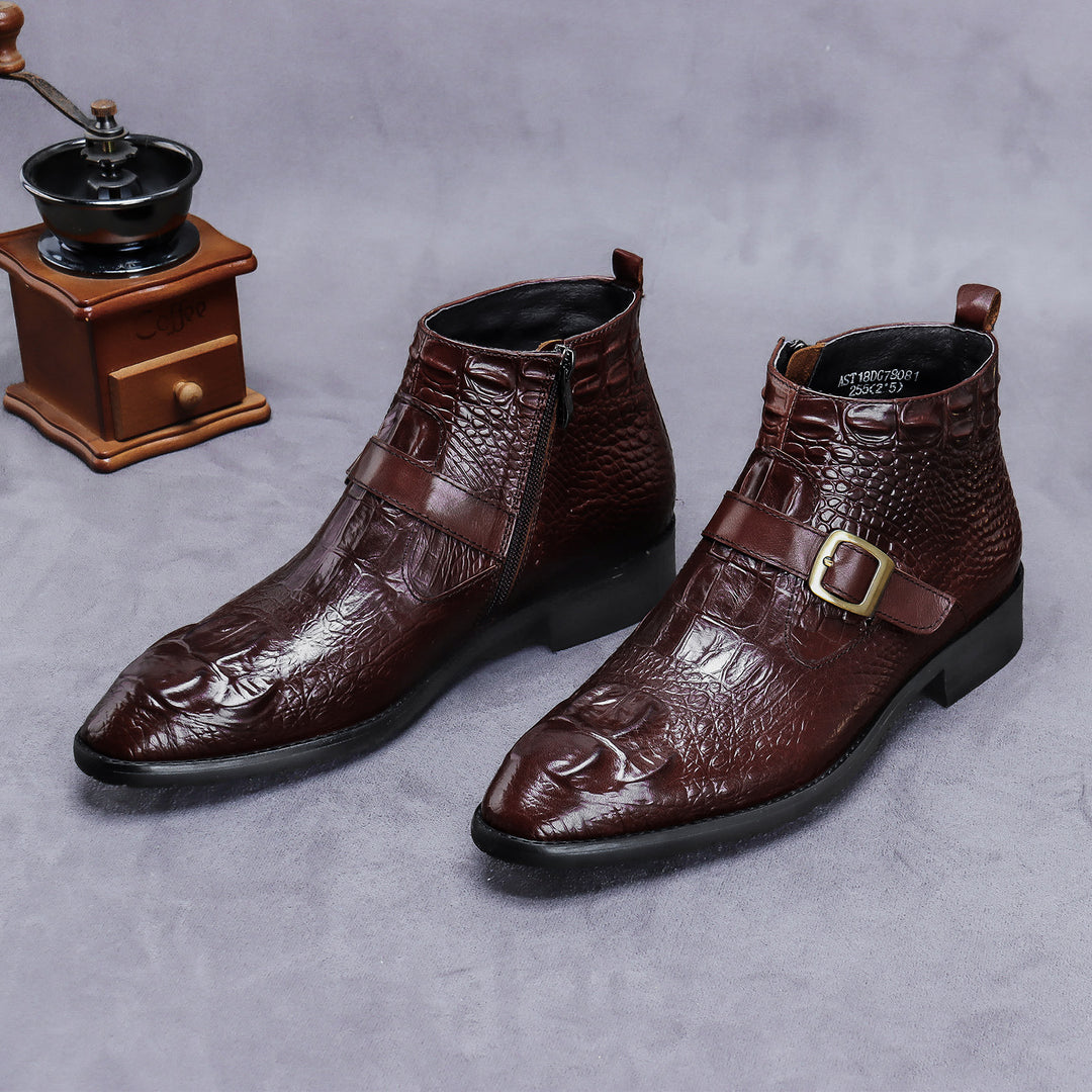 Men's boots made of calfskin leather with crocodile embossing