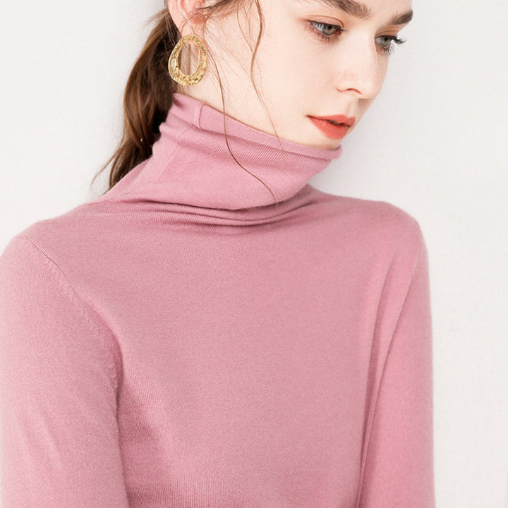 Short roll-neck knit sweater made of wool blend