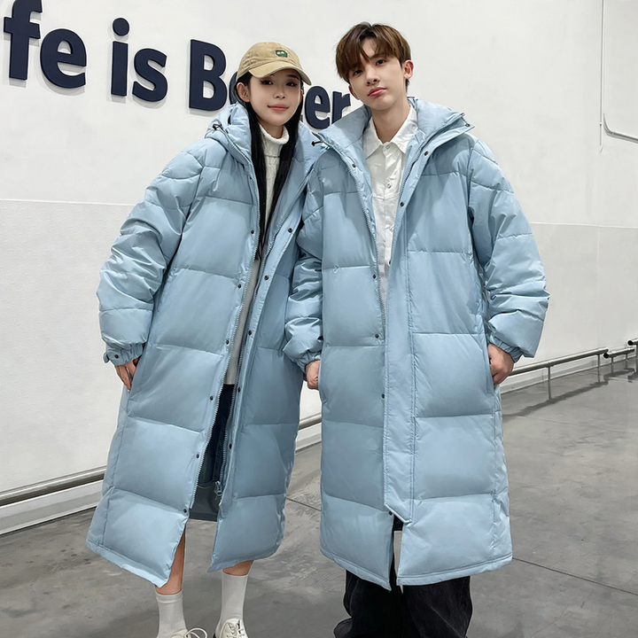 Long down coat, knee-length, white goose down