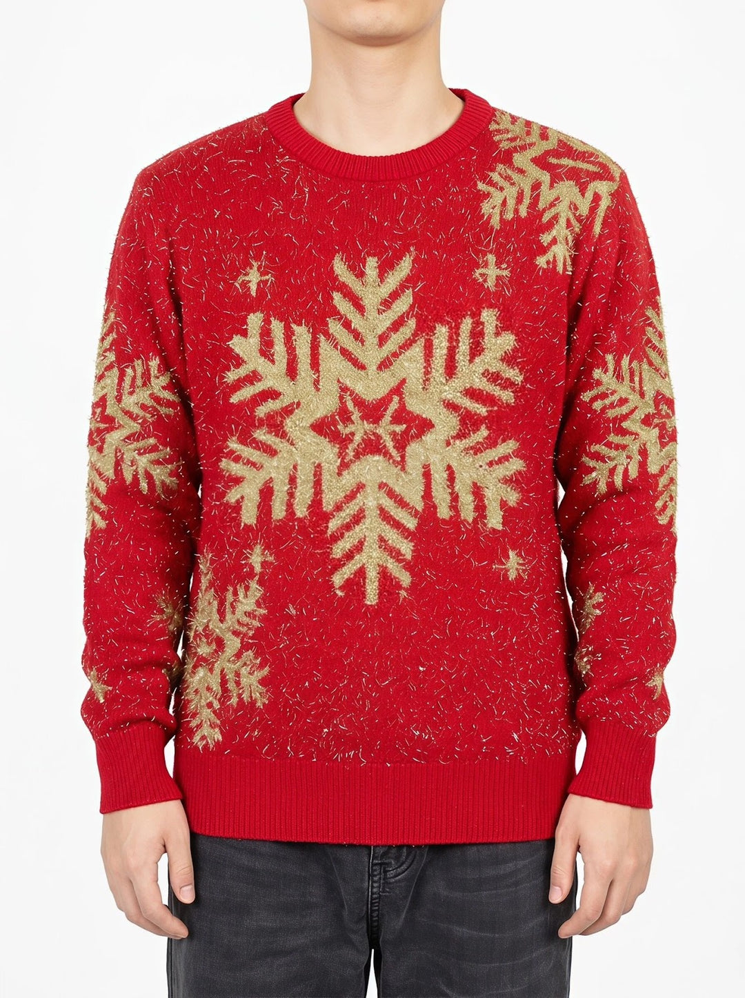 Festive women's Christmas sweater with reindeer and snowflakes