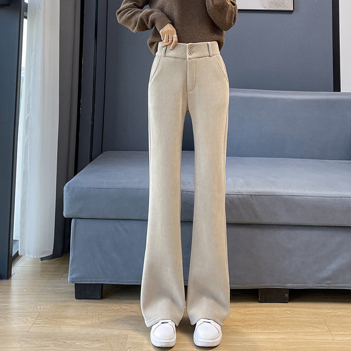 Fleece-lined corduroy pants with a slight flare