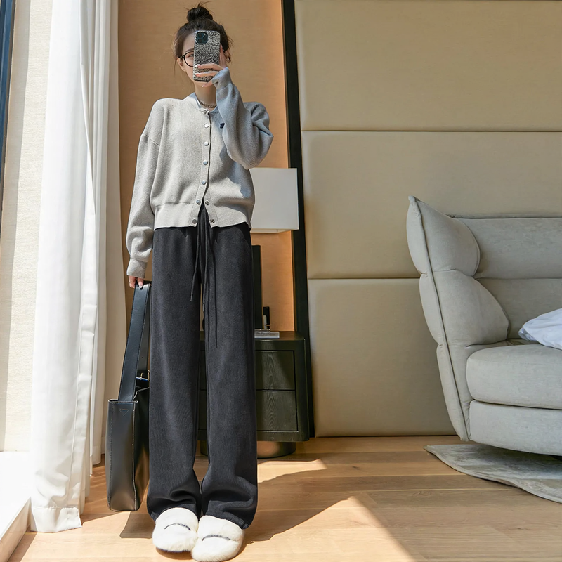 Chenille-Cord-Wide-Pants with High Waist