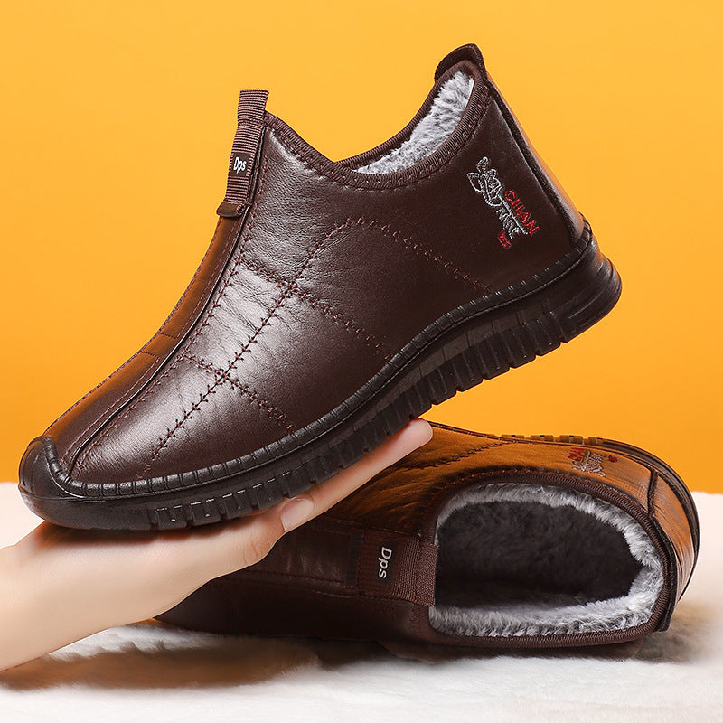 Padded men's leather boots, warm