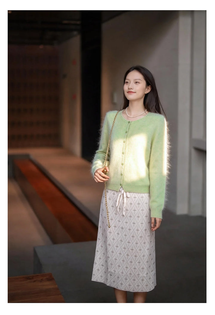 Women's cardigan, round neck, brushed