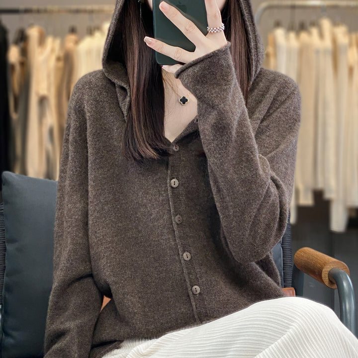 Women’s merino wool cardigan with hood