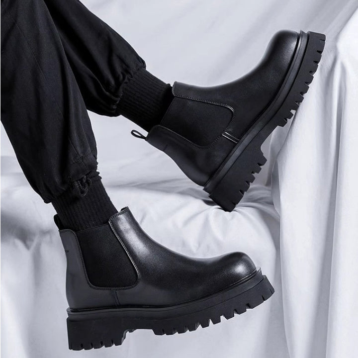Men's Chelsea Boots, Leather, Platform, Non-slip