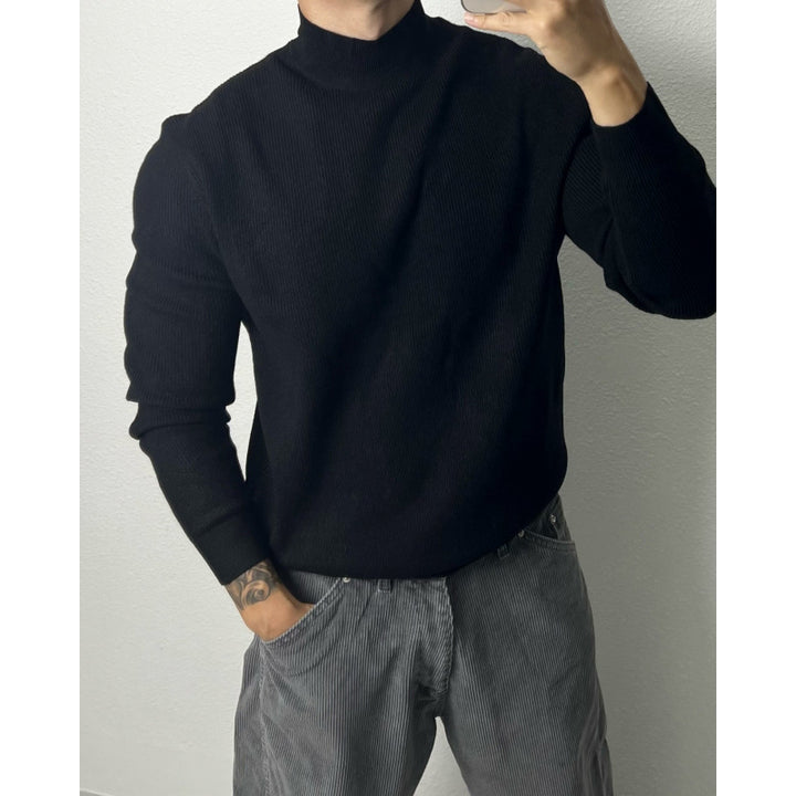 Men's knitted pullover, stand-up collar, form-fitting