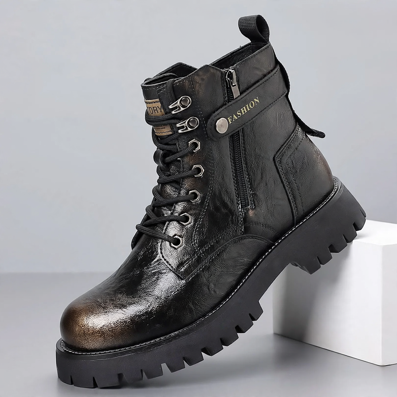 Men's leather boots, lined, with platform