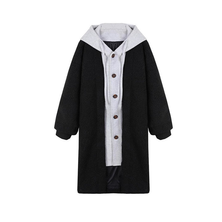 Lamb fleece imitation coat with hood, mid-length, padded