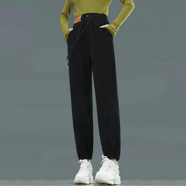 Padded corduroy jogging pants with high waistband