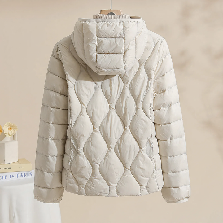 Lightweight, thin down jacket with hood for women